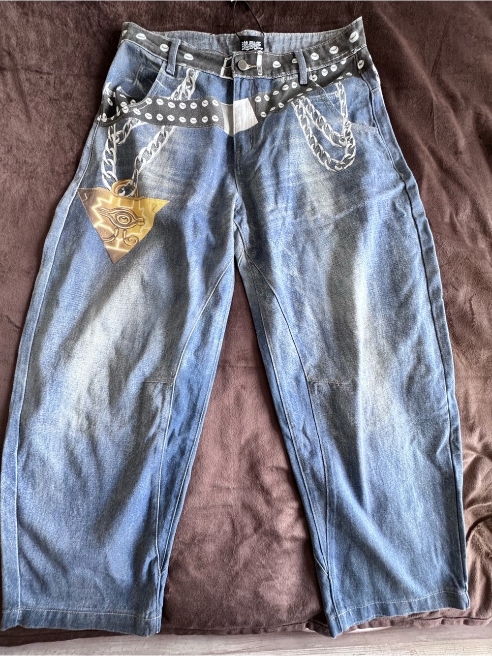 Loiter x Yu-Gi-Oh Denim Jeans Size 32 β Printed Anime Streetwear Pants β Rare - Picture 16 of 16